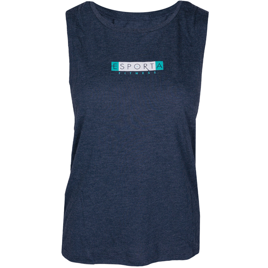 Navy Heather flowy muscle tank with ESPORTA logo on chest