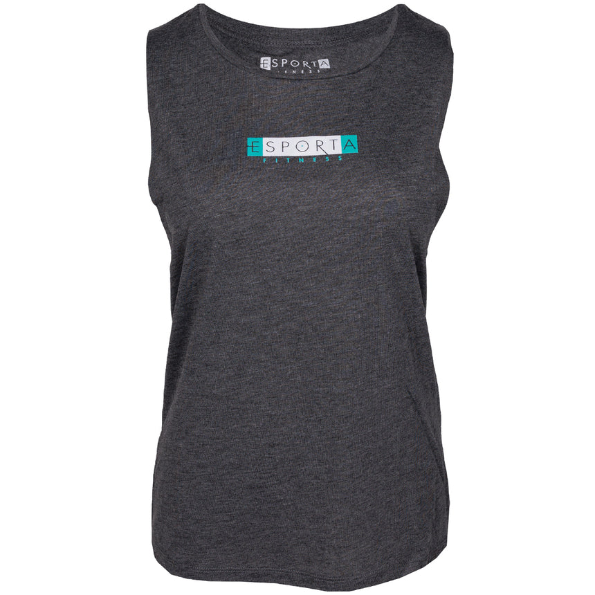 Dark Heather Grey flowy muscle tank with ESPORTA logo on chest