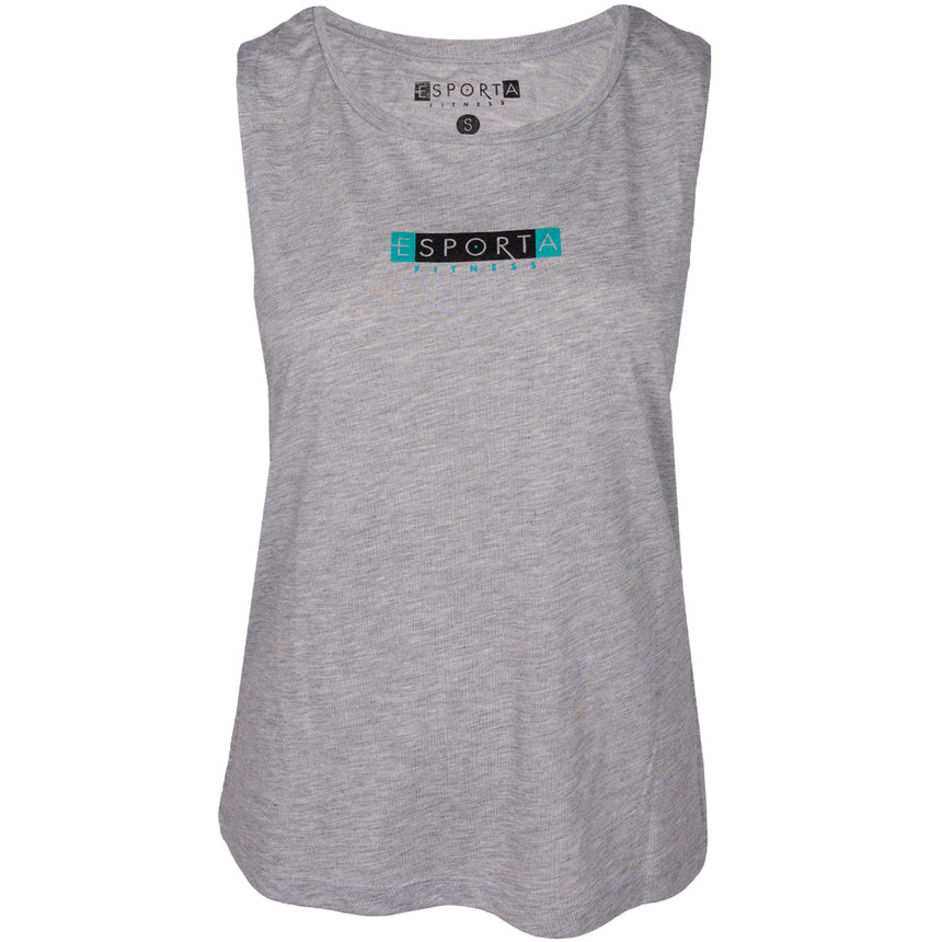 Black flowy muscle tank with ESPORTA logo on chest